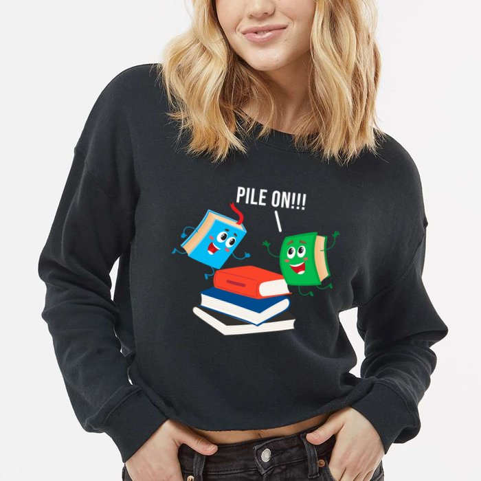 Pile On Books Cropped Pullover Crew