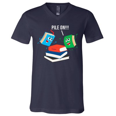 Pile On Books V-Neck T-Shirt