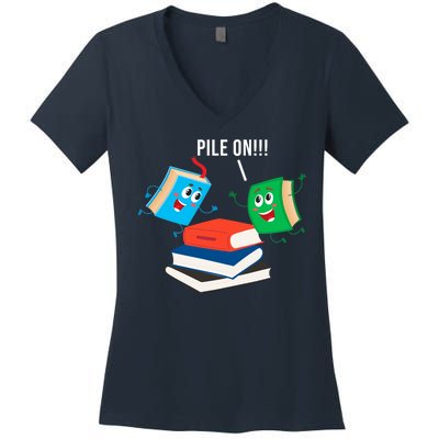 Pile On Books Women's V-Neck T-Shirt