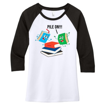 Pile On Books Women's Tri-Blend 3/4-Sleeve Raglan Shirt