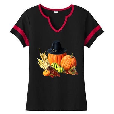 Pilgrim Thanksgiving Ladies Halftime Notch Neck Tee