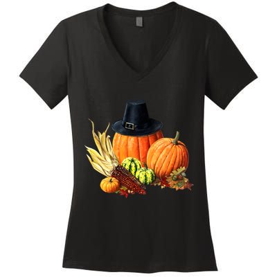 Pilgrim Thanksgiving Women's V-Neck T-Shirt