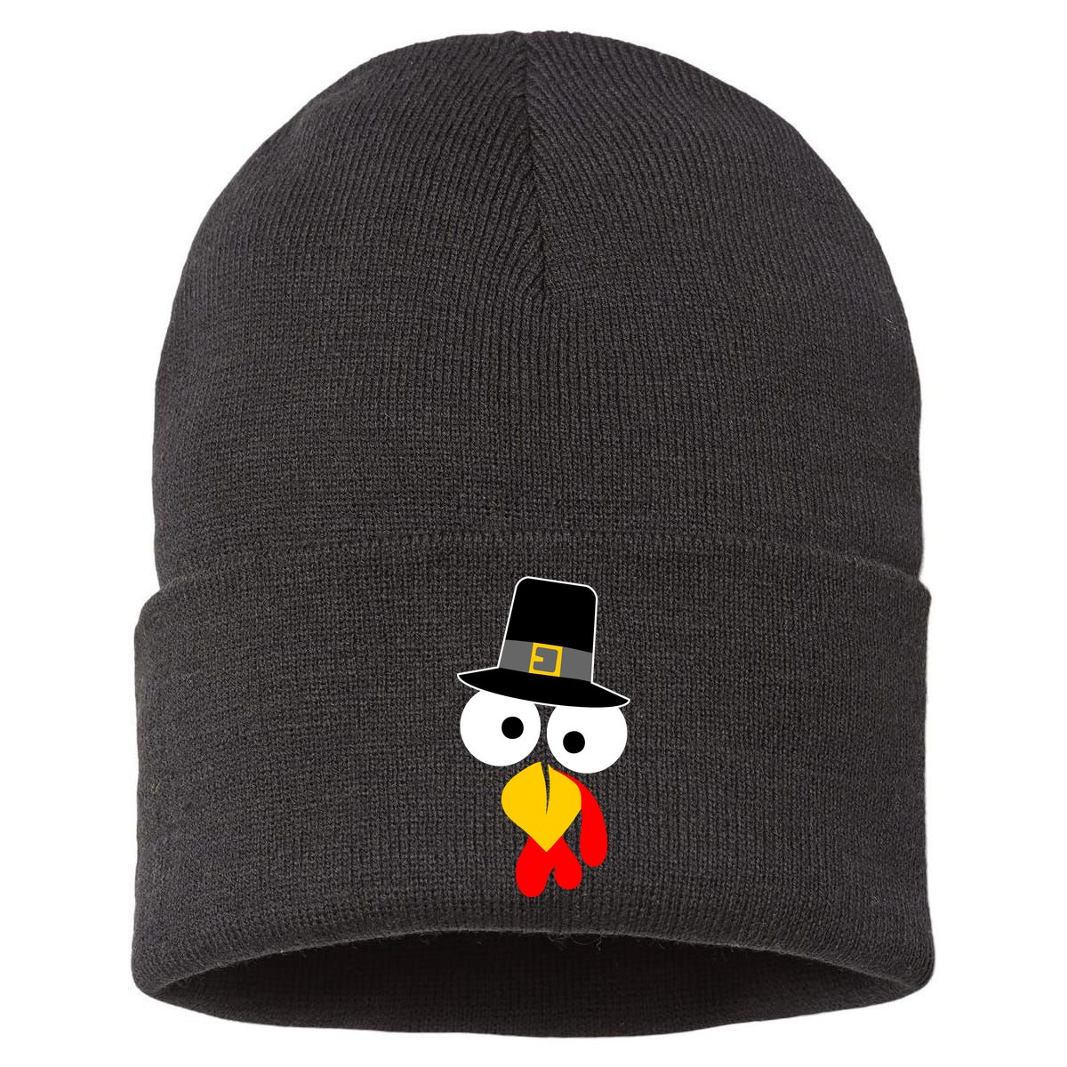 Pilgrim Turkey Big Face Thanksgiving Sustainable Knit Beanie