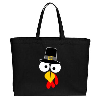 Pilgrim Turkey Big Face Thanksgiving Cotton Canvas Jumbo Tote