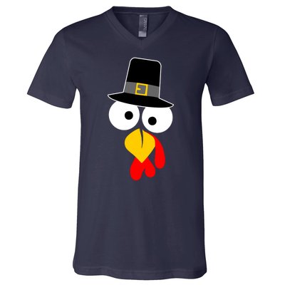 Pilgrim Turkey Big Face Thanksgiving V-Neck T-Shirt