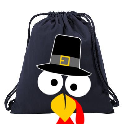 Pilgrim Turkey Big Face Thanksgiving Drawstring Bag