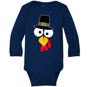 Pilgrim Turkey Big Face Thanksgiving Baby Long Sleeve Bodysuit