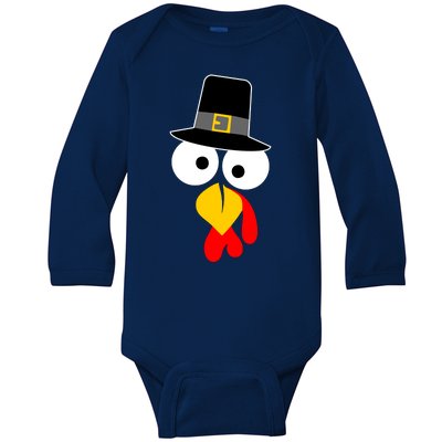 Pilgrim Turkey Big Face Thanksgiving Baby Long Sleeve Bodysuit