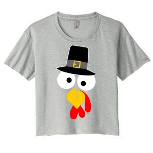 Pilgrim Turkey Big Face Thanksgiving Women's Crop Top Tee