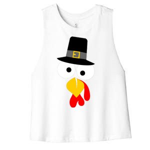 Pilgrim Turkey Big Face Thanksgiving Women's Racerback Cropped Tank