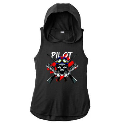 Pilot Skull Ladies PosiCharge Tri-Blend Wicking Draft Hoodie Tank