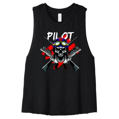 Pilot Skull Women's Racerback Cropped Tank