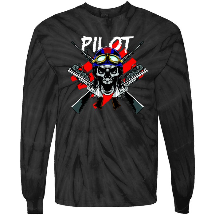 Pilot Skull Tie-Dye Long Sleeve Shirt