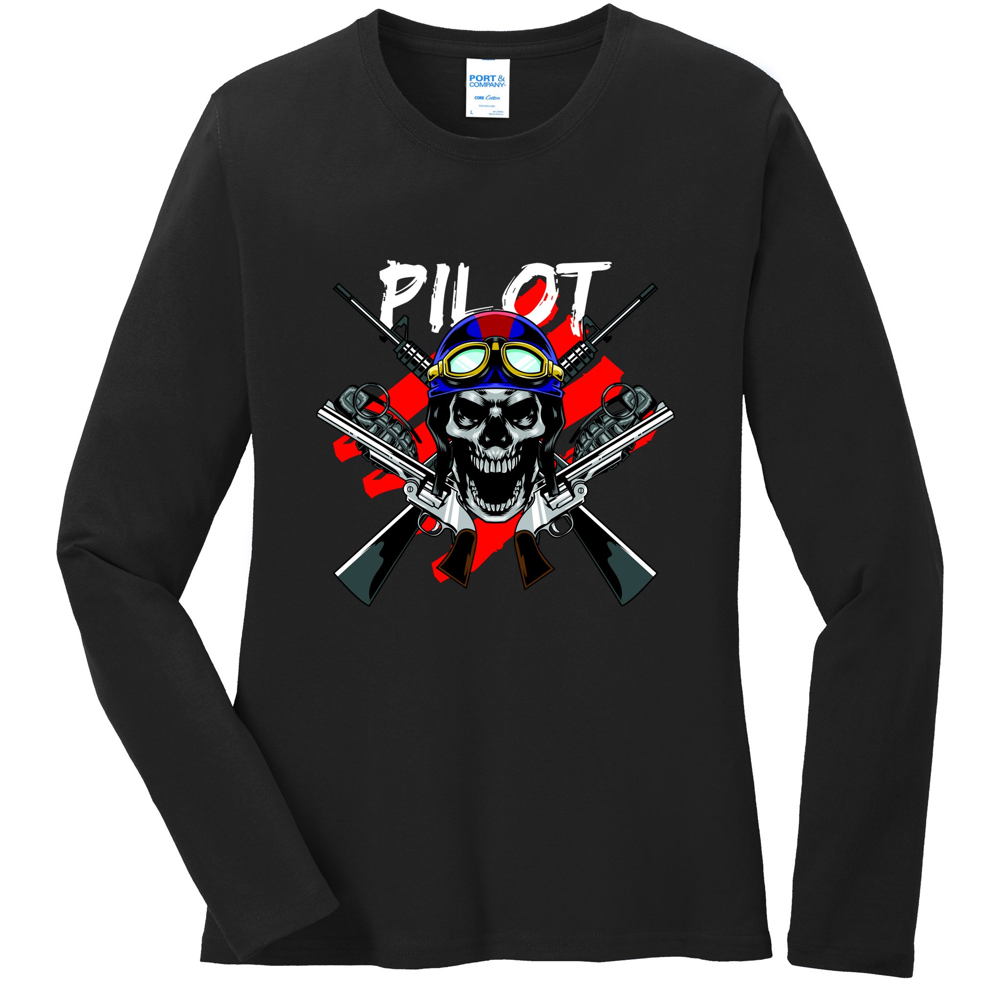Pilot Skull Ladies Long Sleeve Shirt