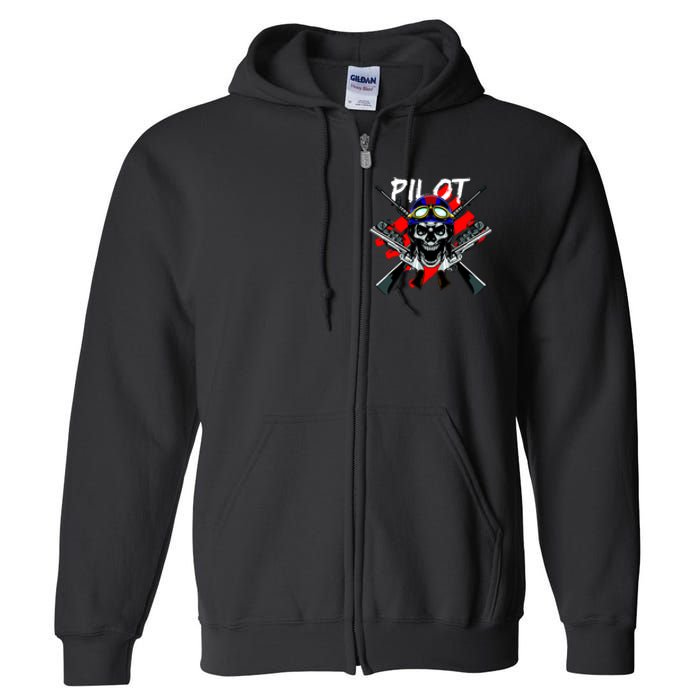 Pilot Skull Full Zip Hoodie