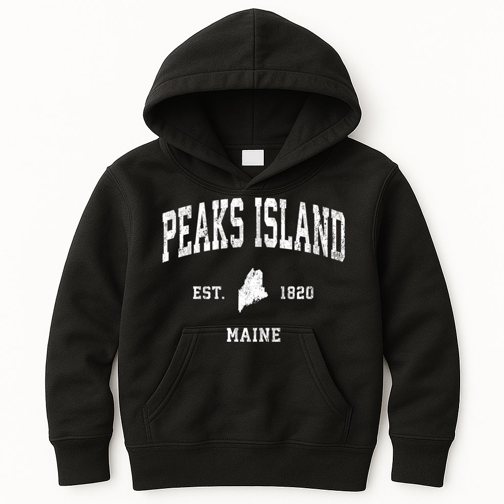 Peaks Island Maine Me Vintage Athletic Sports Kids Hoodie