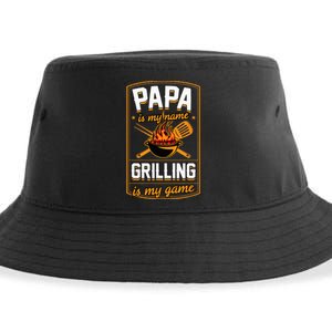 Papa Is My Name Grilling Is My Game Funny Grill Dad Sustainable Bucket Hat