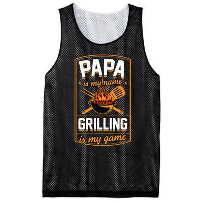 Papa Is My Name Grilling Is My Game Funny Grill Dad Mesh Reversible Basketball Jersey Tank