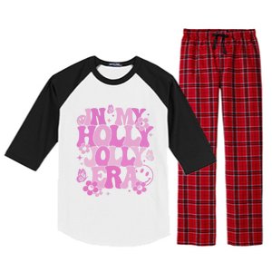 Pink In My Holly Xmas Jolly Era Groovy Retro Christmas Gift Raglan Sleeve Pajama Set