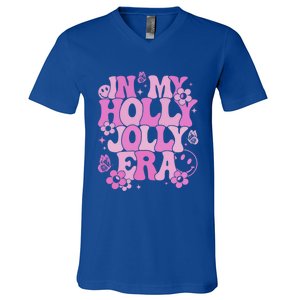 Pink In My Holly Xmas Jolly Era Groovy Retro Christmas Gift V-Neck T-Shirt