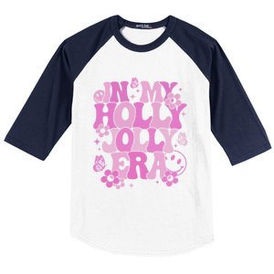 Pink In My Holly Xmas Jolly Era Groovy Retro Christmas Gift Baseball Sleeve Shirt