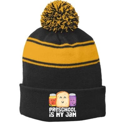 Preschool Is My Jam Back To School Funny Stripe Pom Pom Beanie