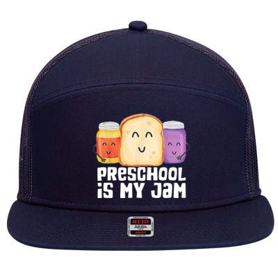 Preschool Is My Jam Back To School Funny 7 Panel Mesh Trucker Snapback Hat