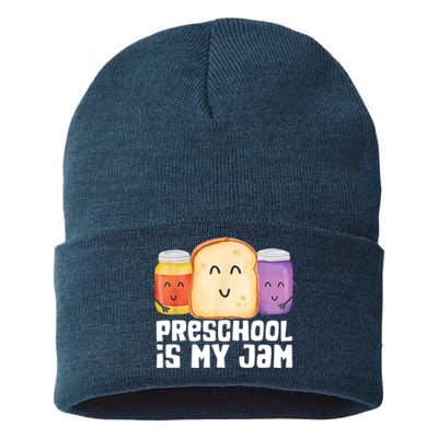 Preschool Is My Jam Back To School Funny Sustainable Knit Beanie