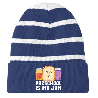 Preschool Is My Jam Back To School Funny Striped Beanie with Solid Band