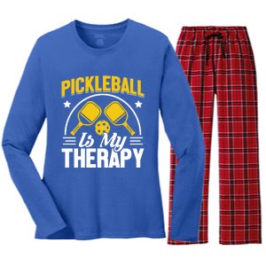 Pickleball Is My Therapy Cute Gift Women's Long Sleeve Flannel Pajama Set 