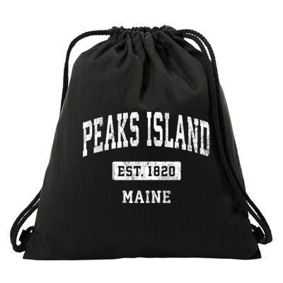 Peaks Island Maine Me Vintage Sports Established Drawstring Bag