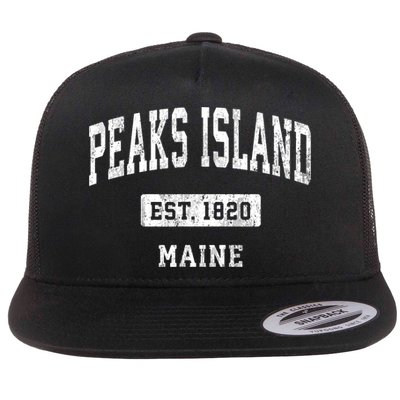 Peaks Island Maine Me Vintage Sports Established Flat Bill Trucker Hat