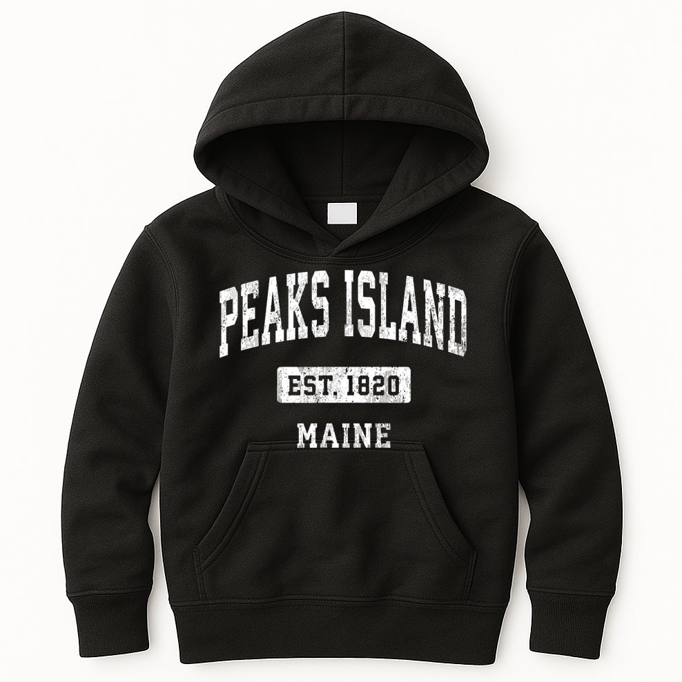 Peaks Island Maine Me Vintage Sports Established Kids Hoodie