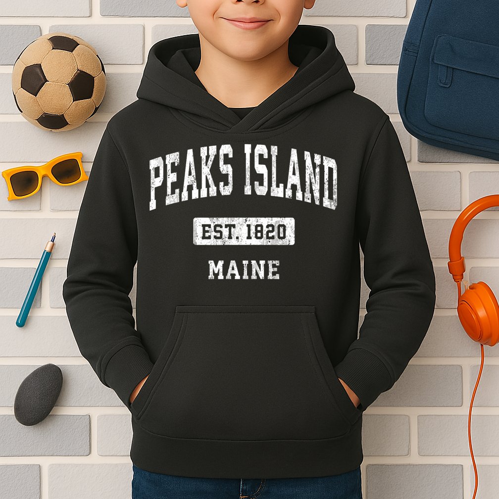 Peaks Island Maine Me Vintage Sports Established Kids Hoodie