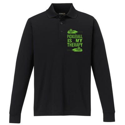 Pickleball is My Therapy Pickleball Paddle spots Performance Long Sleeve Polo