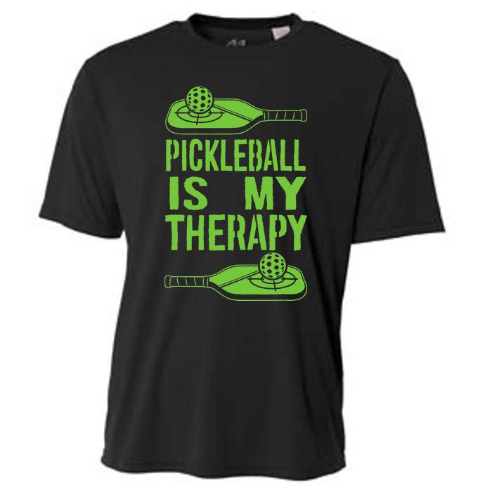 Pickleball is My Therapy. Funny Pickleball Paddle Cooling Performance Crew T-Shirt