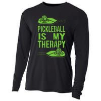 Pickleball is My Therapy. Funny Pickleball Paddle Cooling Performance Long Sleeve Crew