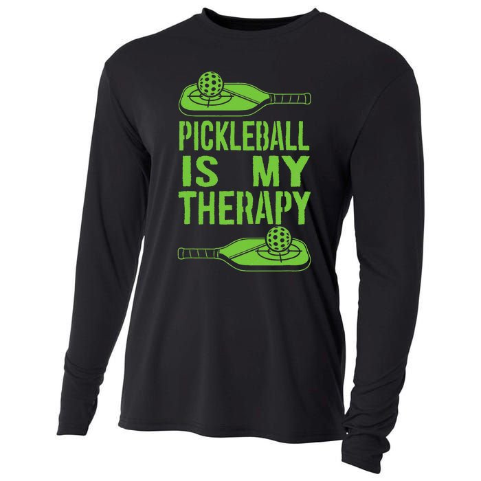 Pickleball is My Therapy. Funny Pickleball Paddle Cooling Performance Long Sleeve Crew