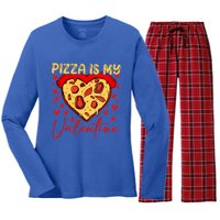 Pizza Is My Valentine Heart Funny Valentines Day Funny Gift Women's Long Sleeve Flannel Pajama Set 