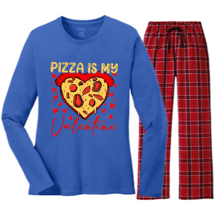 Pizza Is My Valentine Heart Funny Valentines Day Funny Gift Women's Long Sleeve Flannel Pajama Set 