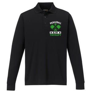 Pickleball Is My Therapy Funny Pickleball Performance Long Sleeve Polo