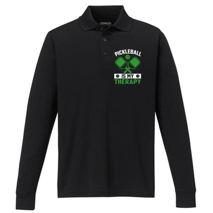 Pickleball Is My Therapy Funny Pickleball Performance Long Sleeve Polo