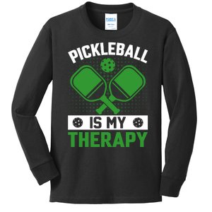 Pickleball Is My Therapy Funny Pickleball Kids Long Sleeve Shirt