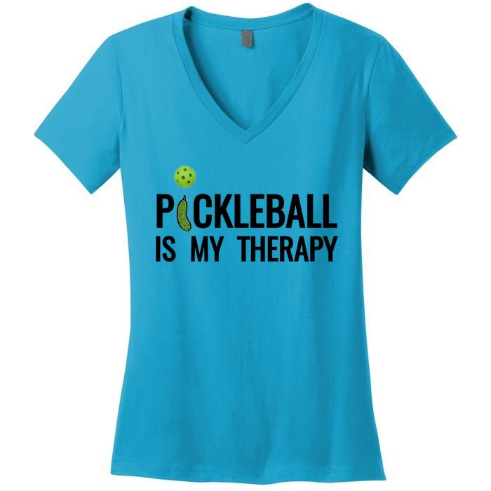 Pickleball Is My Therapy Funny Pickleball Players Gift Women's V-Neck T-Shirt