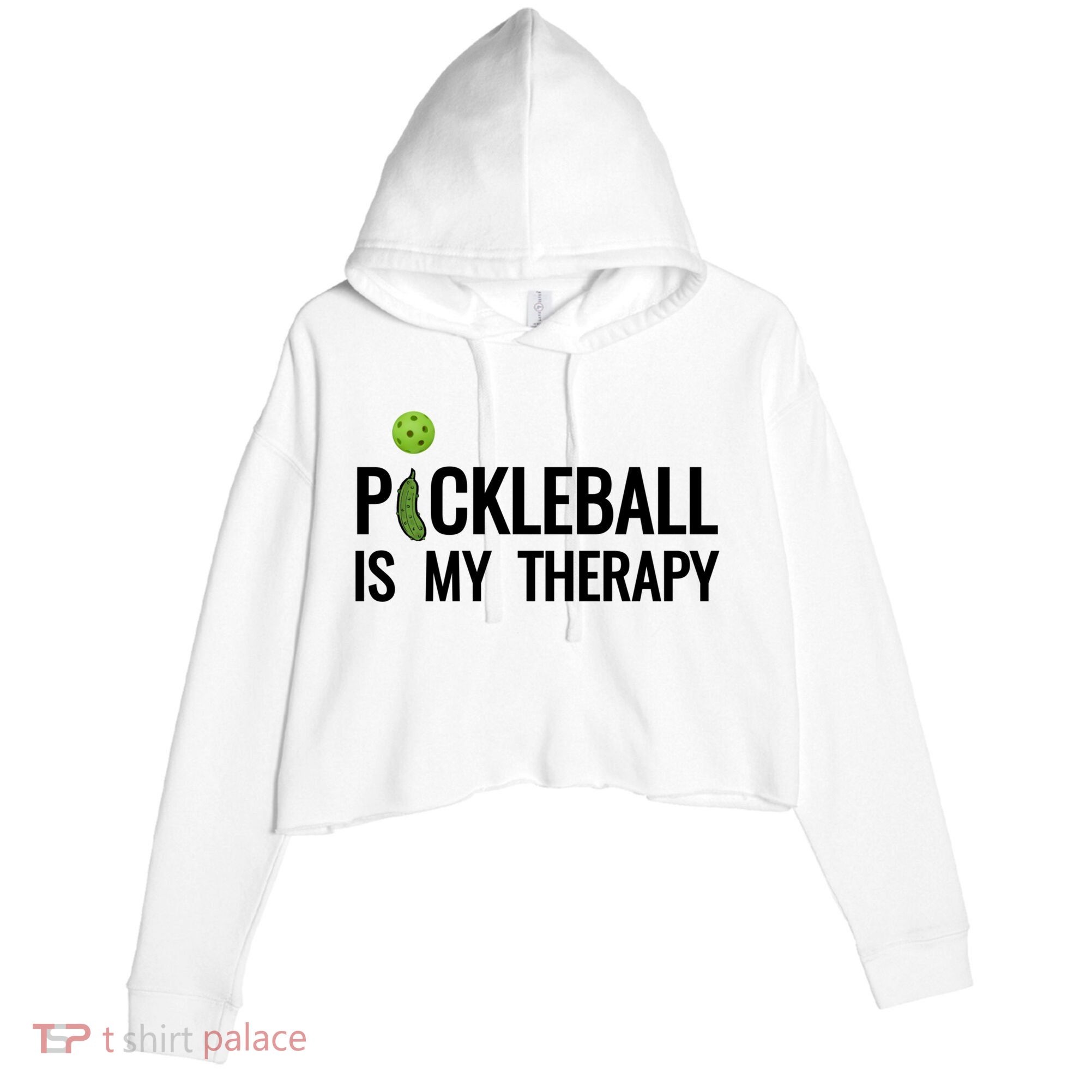 Pickleball Is My Therapy Funny Pickleball Players Gift Crop Fleece Hoodie