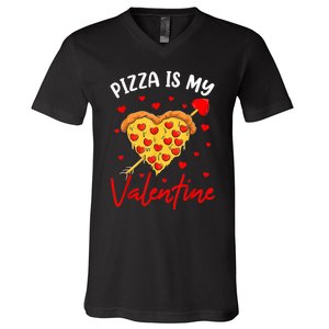 Pizza Is My Valentine Funny Valentines Day Heart Shape 2024 V-Neck T-Shirt