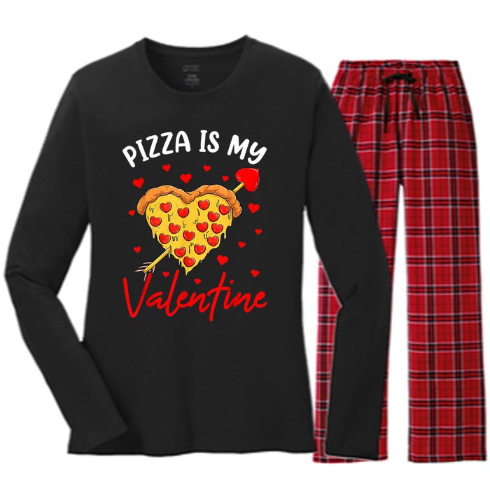 Pizza Is My Valentine Funny Valentines Day Heart Shape 2024 Women's Long Sleeve Flannel Pajama Set 