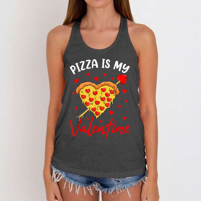 Pizza Is My Valentine Funny Valentines Day Heart Shape 2024 Women's Knotted Racerback Tank