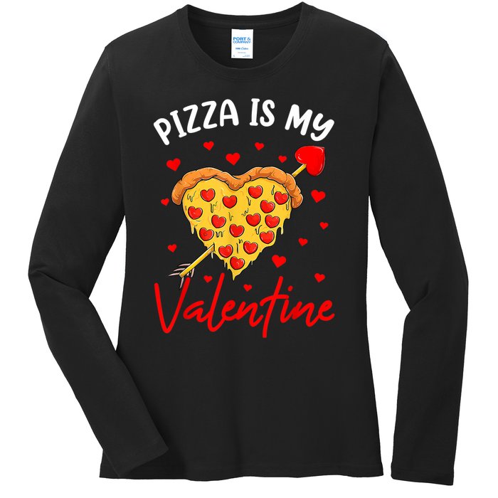 Pizza Is My Valentine Funny Valentines Day Heart Shape 2024 Ladies Long Sleeve Shirt