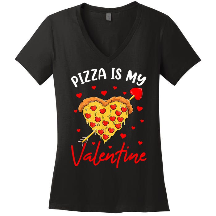 Pizza Is My Valentine Funny Valentines Day Heart Shape 2024 Women's V-Neck T-Shirt